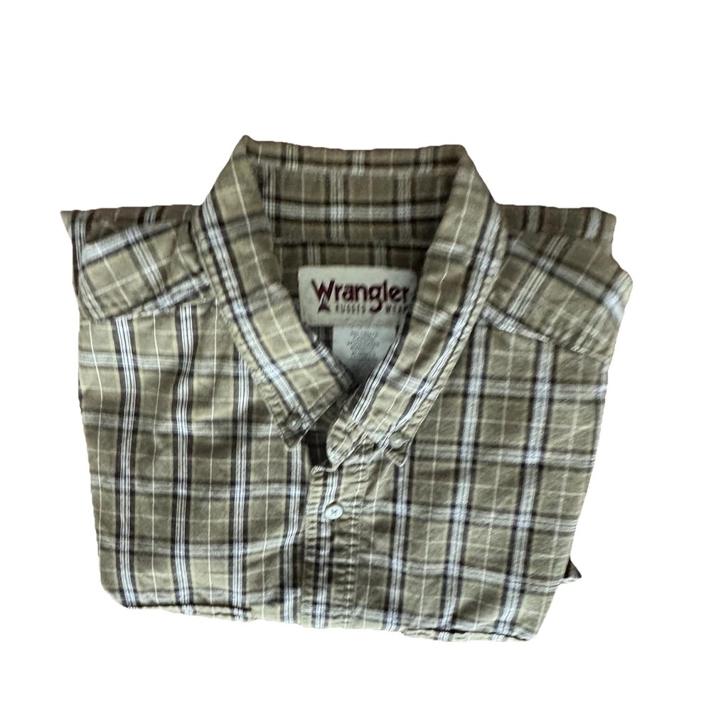 Wrangler Rugged Wear Men's Plaid Long Sleeve Button Up Shirt XL